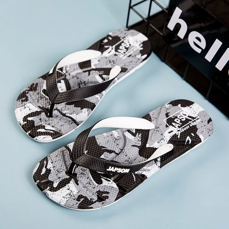 Black Military Style Beach Flip Flops - Men's