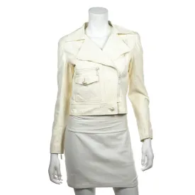Chanel Ivory Lambskin CC Moto Jacket Size S | FR 38