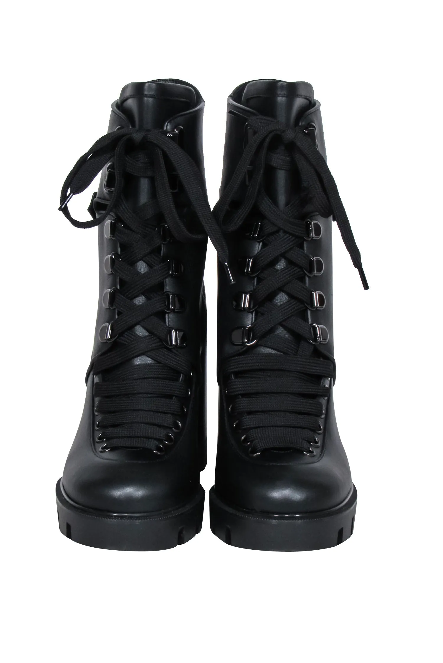 Christian Louboutin - Black Leather Lace Up "Macademia" Short Boots Sz 7