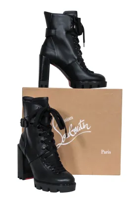 Christian Louboutin - Black Leather Lace Up "Macademia" Short Boots Sz 7
