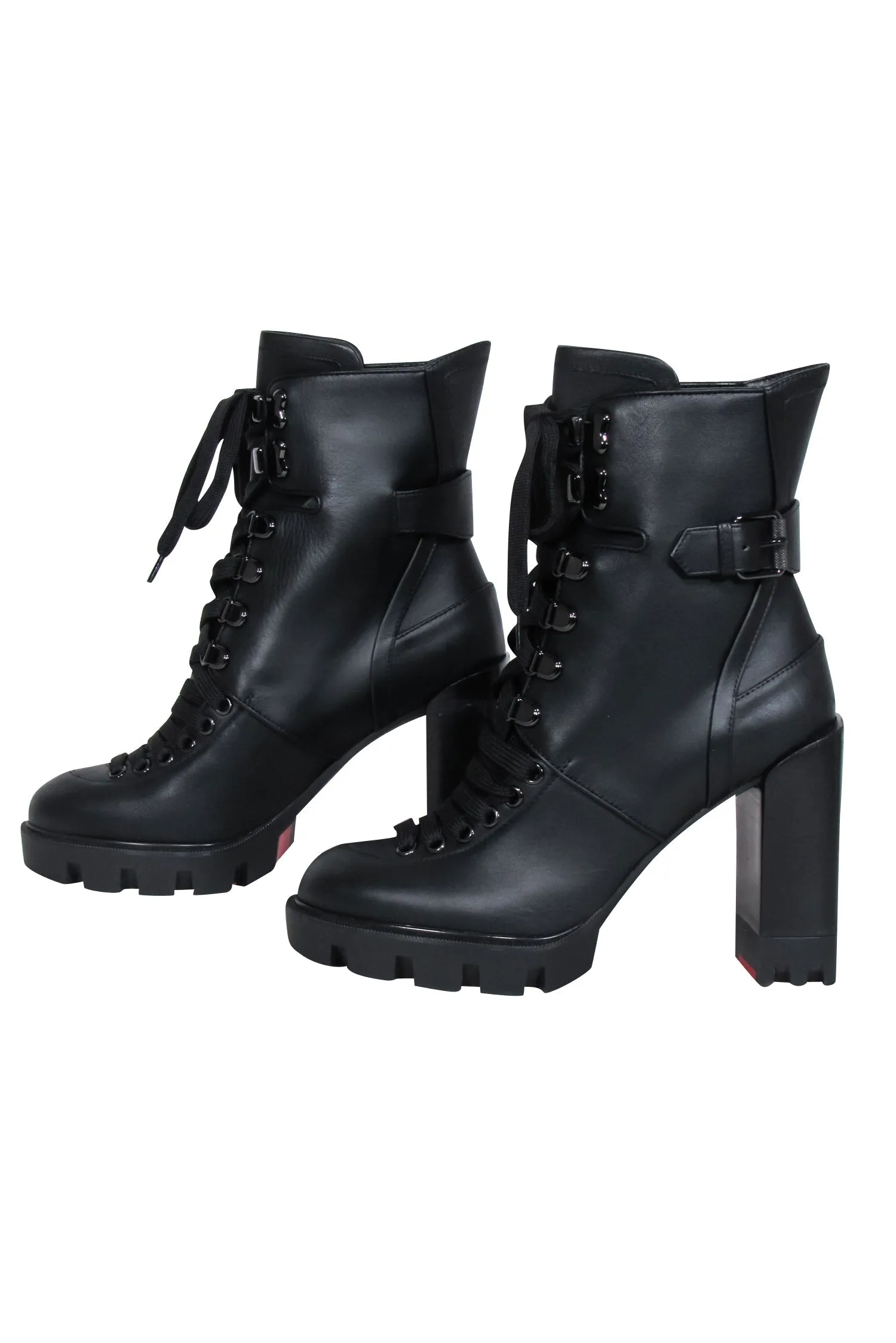 Christian Louboutin - Black Leather Lace Up "Macademia" Short Boots Sz 7