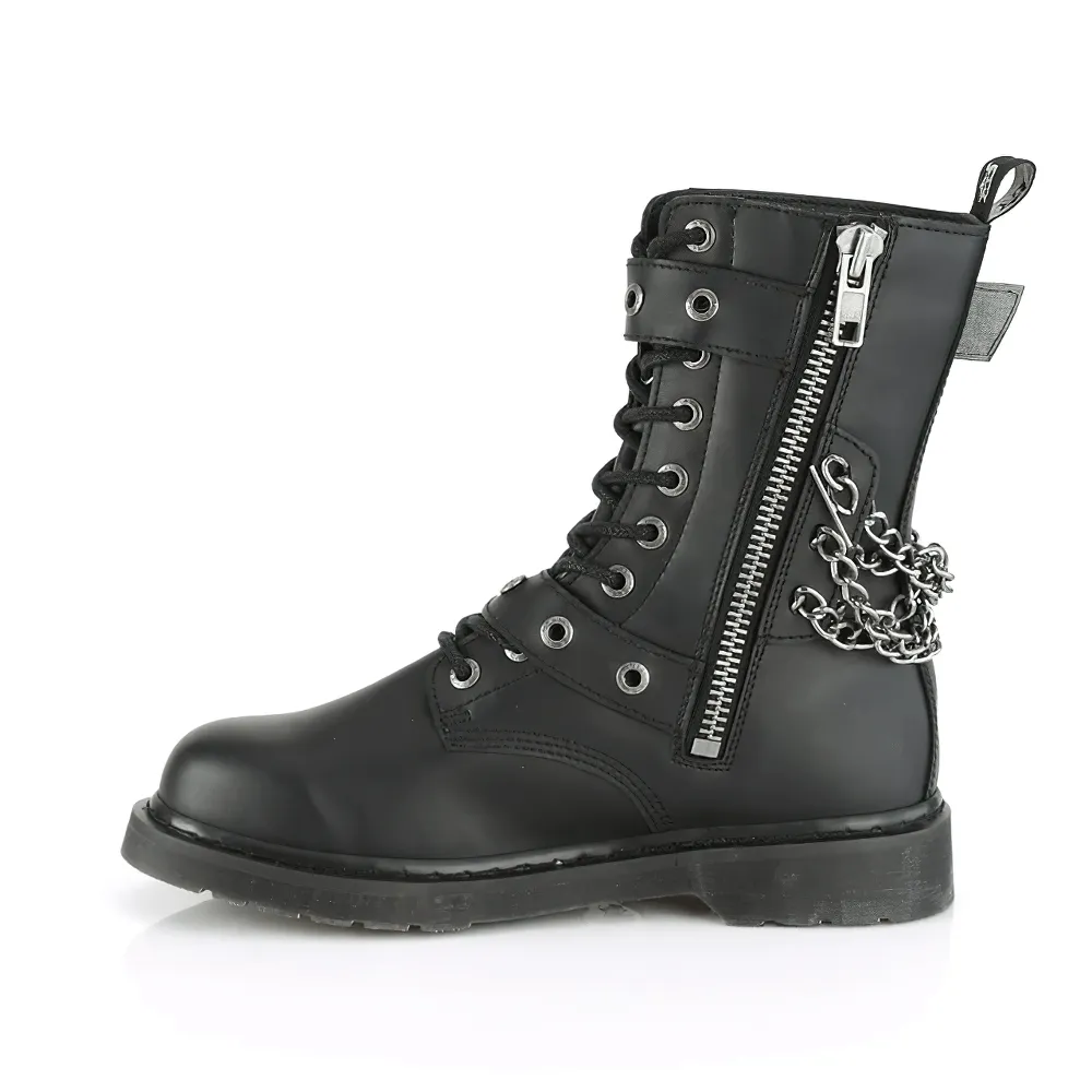 DEMONIA Black Vegan Leather 10-Eyelet Combat Boots