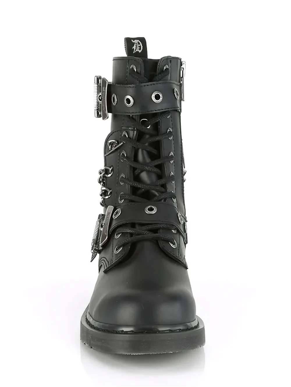 DEMONIA Black Vegan Leather 10-Eyelet Combat Boots