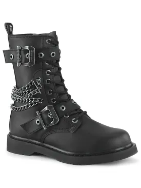 DEMONIA Black Vegan Leather 10-Eyelet Combat Boots