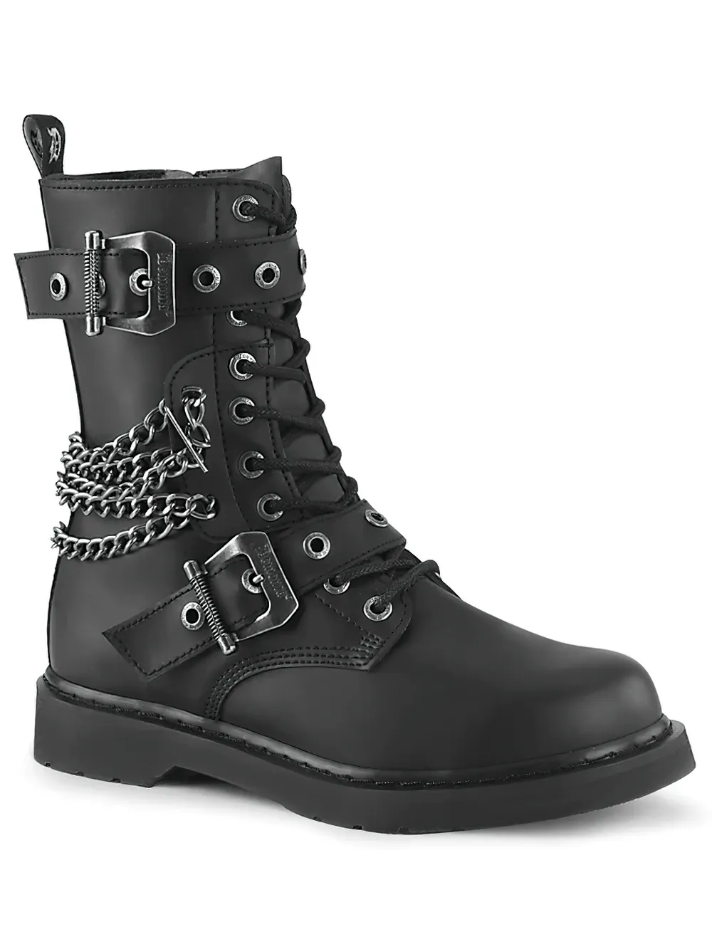 DEMONIA Black Vegan Leather 10-Eyelet Combat Boots