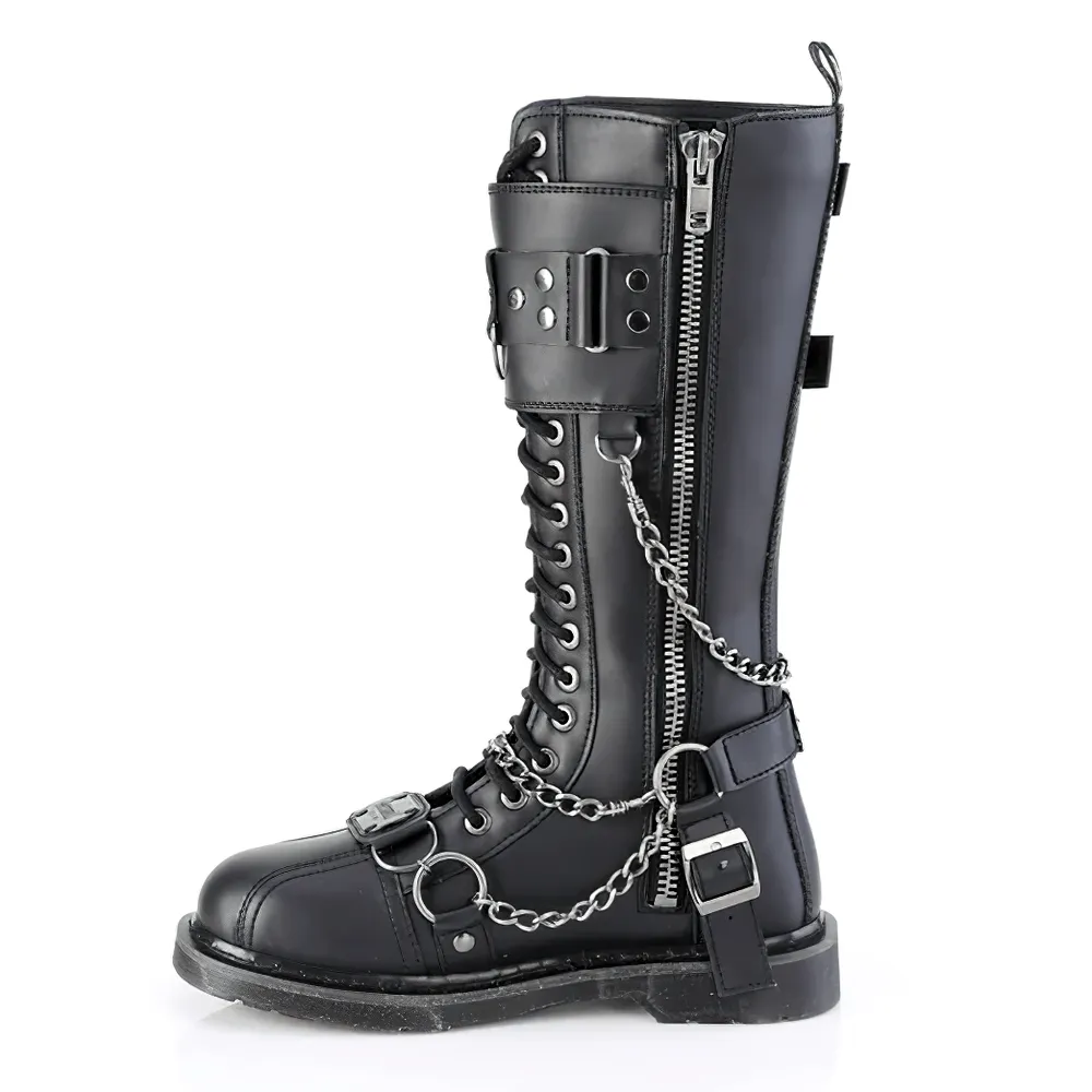 DEMONIA Rock Style Knee-High Boots with Edgy Chain Details