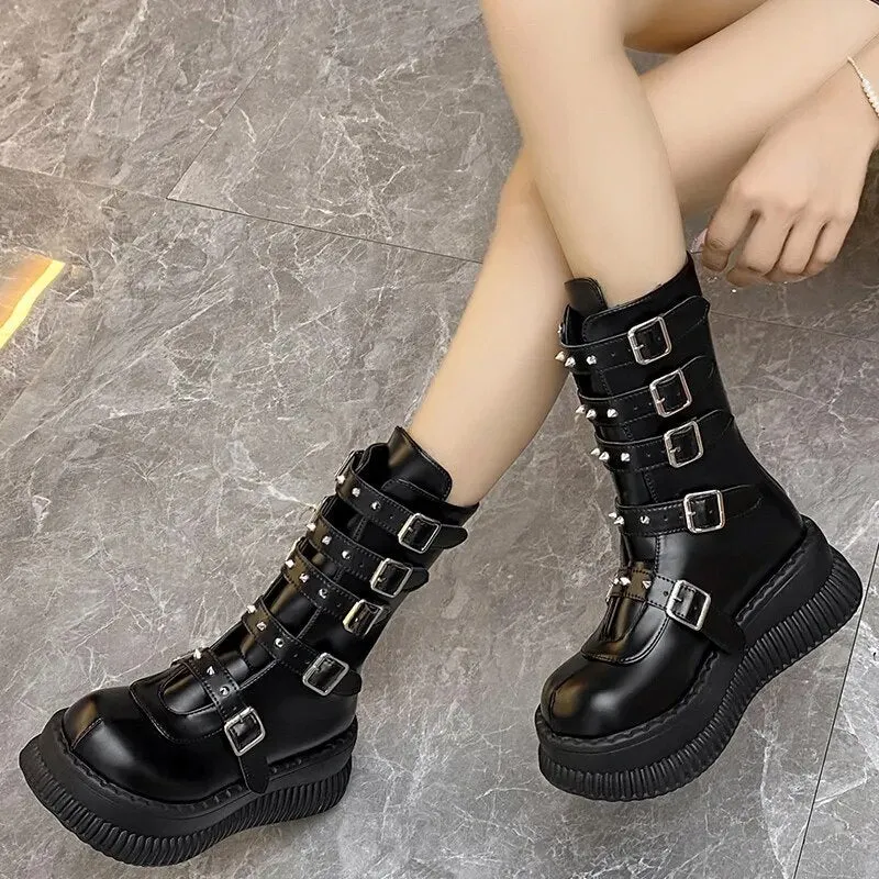 Funki Buys | Boots | Women's Gothic Punk Studded Biker Boots