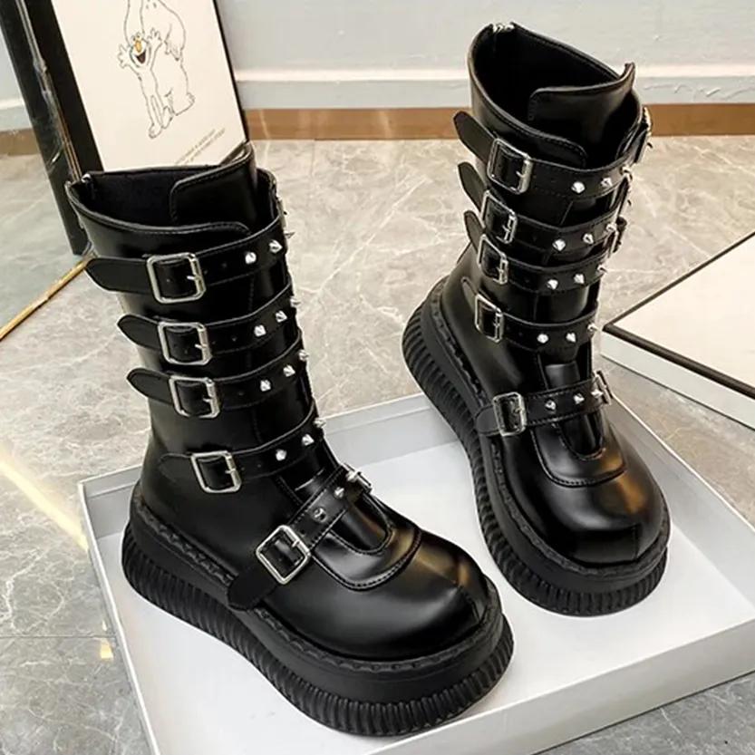 Funki Buys | Boots | Women's Gothic Punk Studded Biker Boots