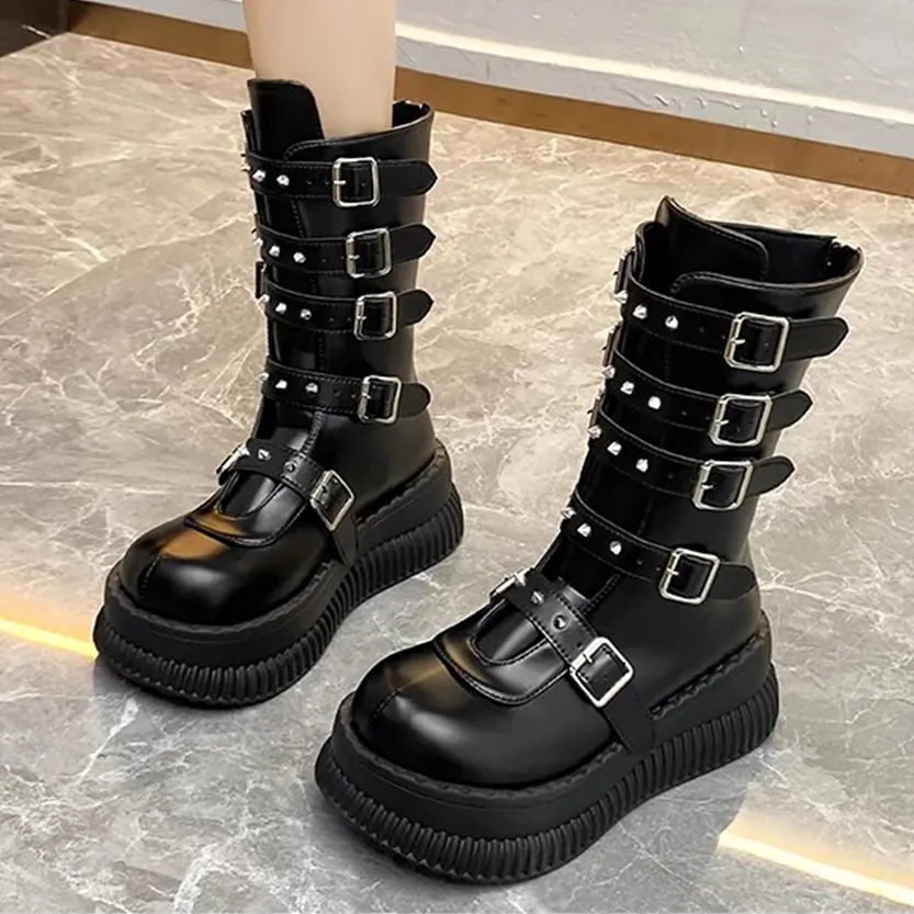 Funki Buys | Boots | Women's Gothic Punk Studded Biker Boots