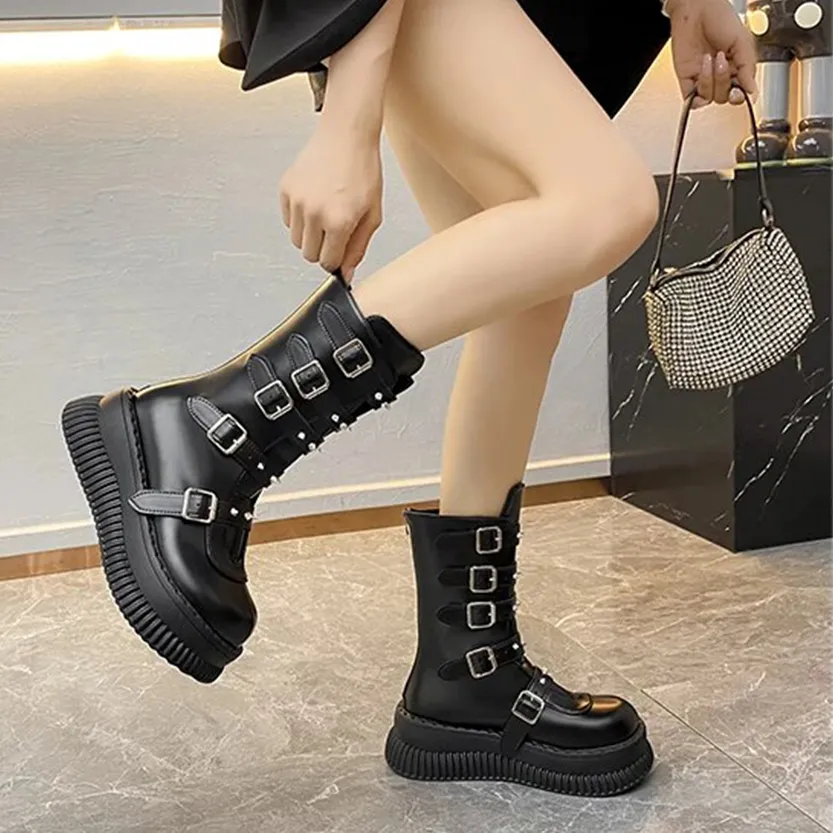 Funki Buys | Boots | Women's Gothic Punk Studded Biker Boots