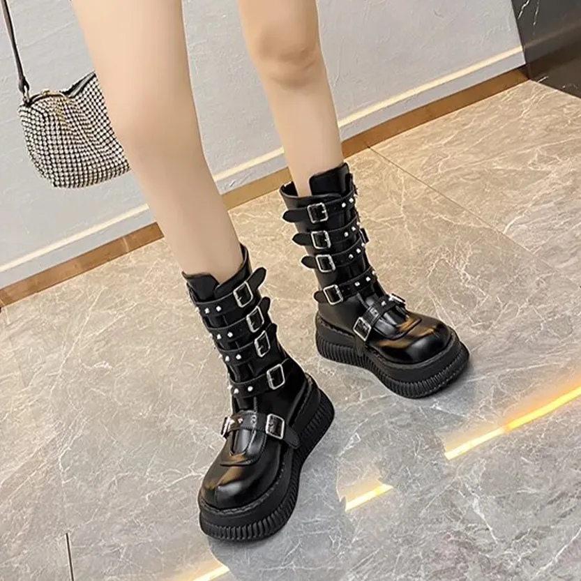 Funki Buys | Boots | Women's Gothic Punk Studded Biker Boots