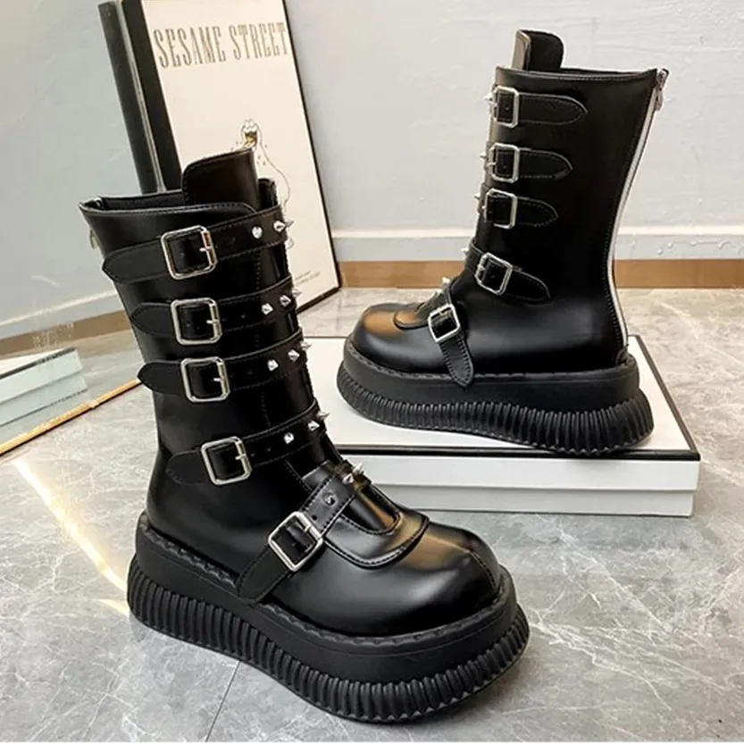 Funki Buys | Boots | Women's Gothic Punk Studded Biker Boots