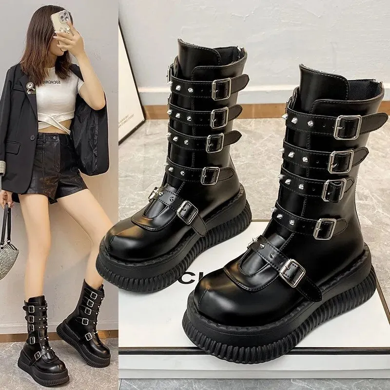 Funki Buys | Boots | Women's Gothic Punk Studded Biker Boots