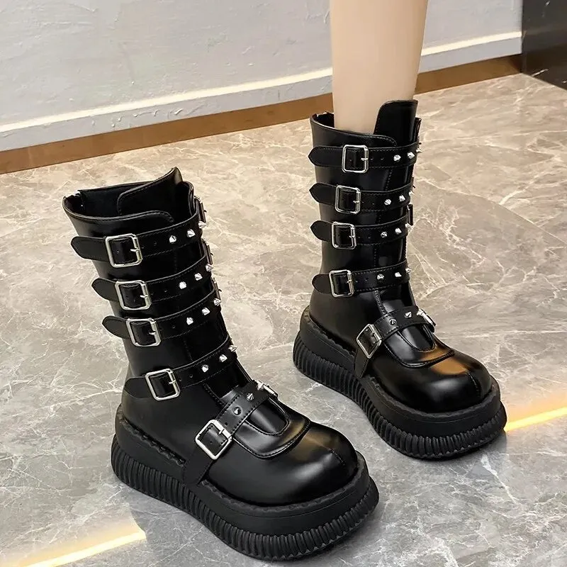 Funki Buys | Boots | Women's Gothic Punk Studded Biker Boots