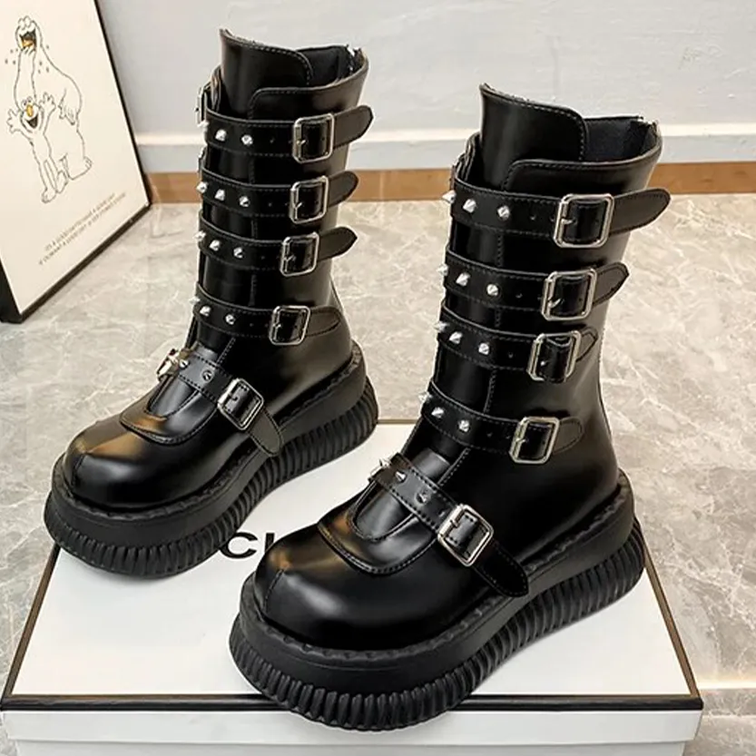 Funki Buys | Boots | Women's Gothic Punk Studded Biker Boots