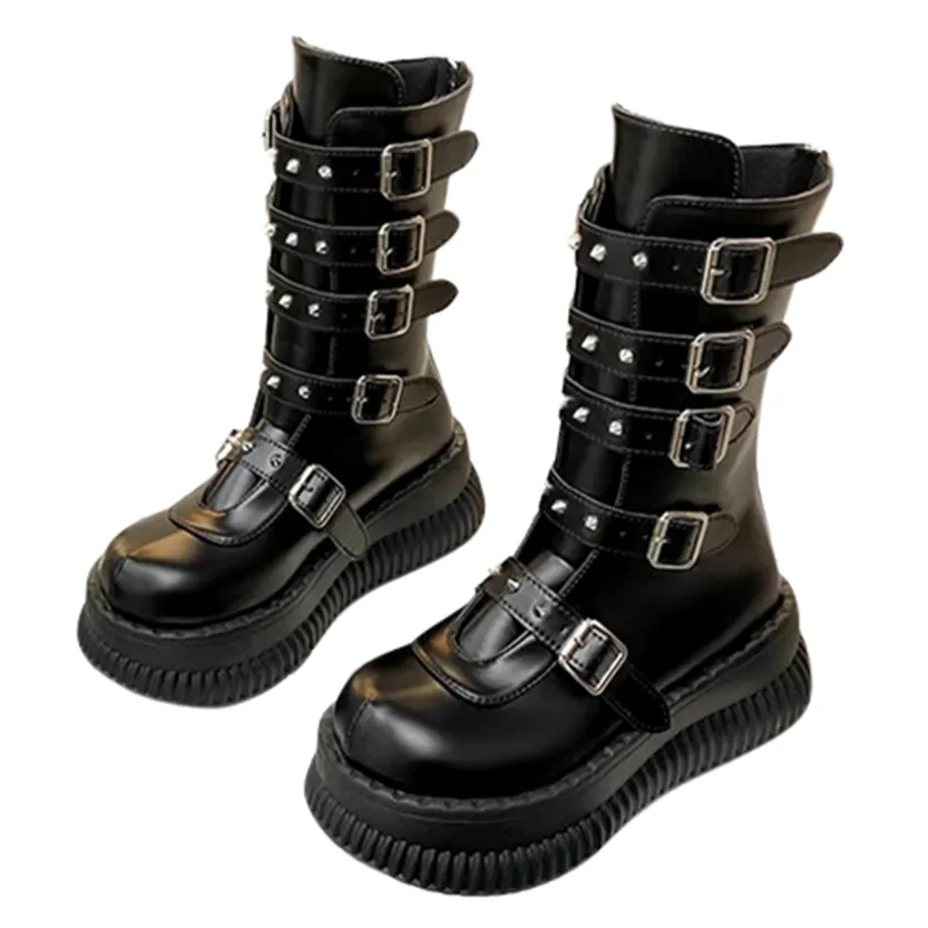 Funki Buys | Boots | Women's Gothic Punk Studded Biker Boots