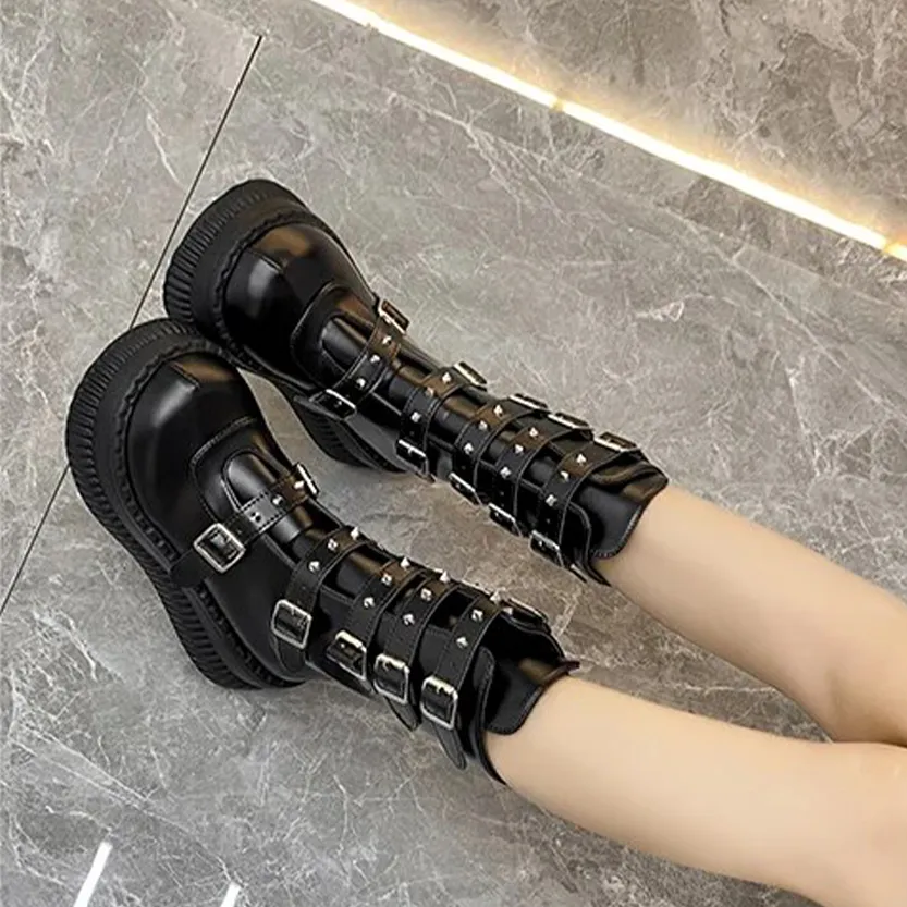 Funki Buys | Boots | Women's Gothic Punk Studded Biker Boots