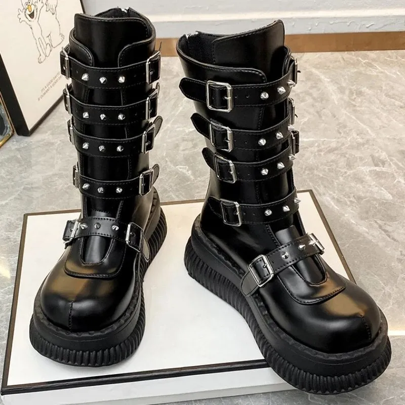 Funki Buys | Boots | Women's Gothic Punk Studded Biker Boots