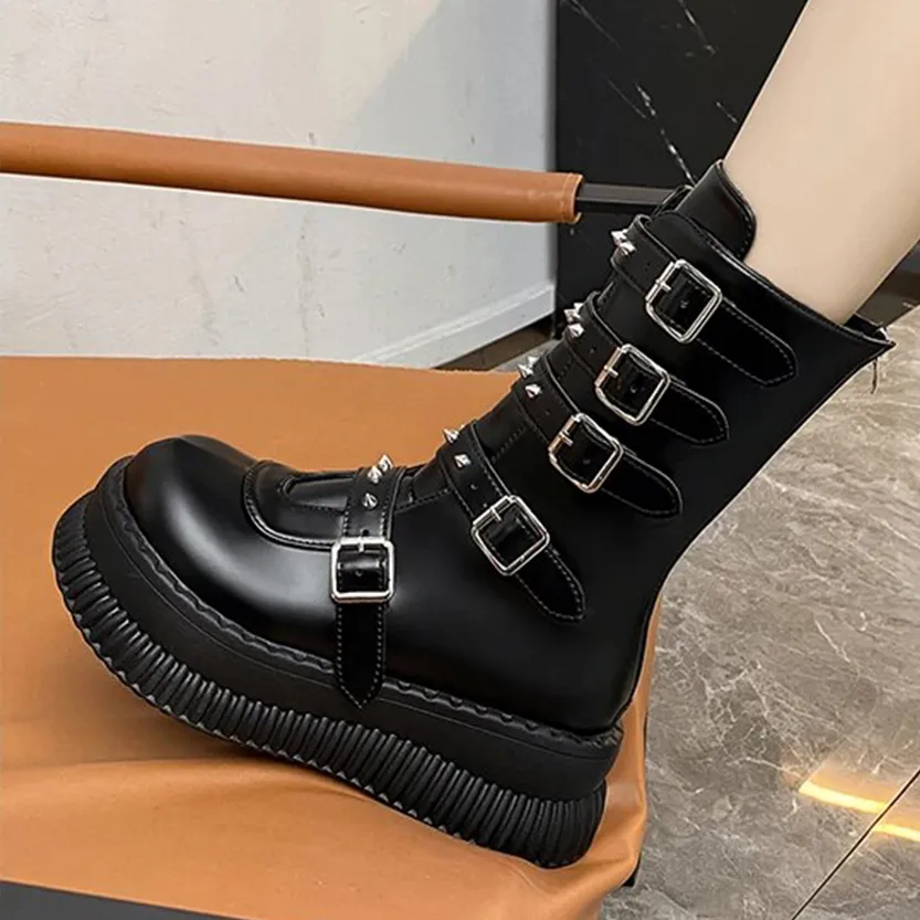 Funki Buys | Boots | Women's Gothic Punk Studded Biker Boots