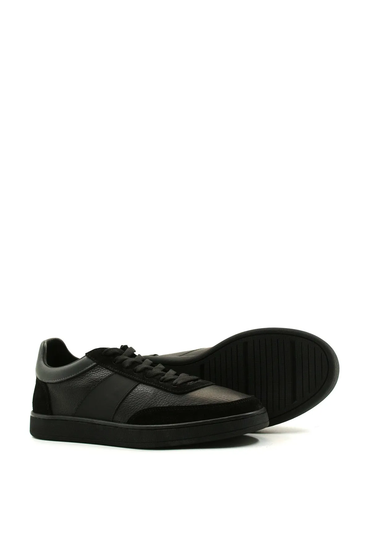 Men's Black Leather Casual Sneakers with Suede Accents - Wessi