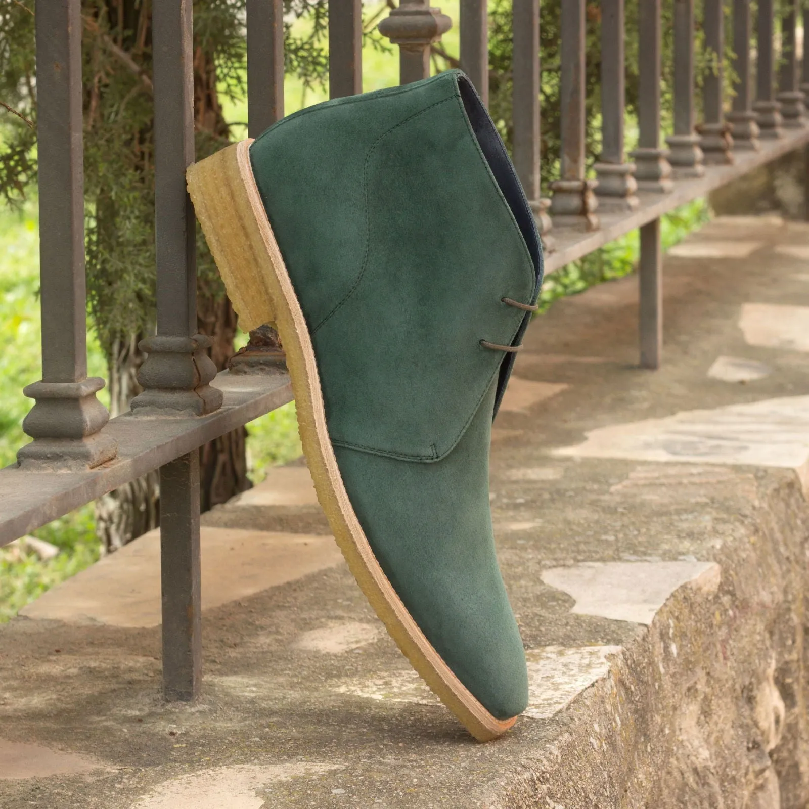 Men's Chukka Leather Boots Wide Plus Size Green 2606