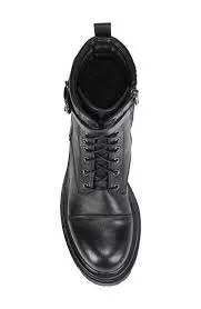 Sam Edelman Azka Black Leather Chunky Lug Sole Lace Up Ankle Combat Boots