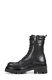 Sam Edelman Azka Black Leather Chunky Lug Sole Lace Up Ankle Combat Boots