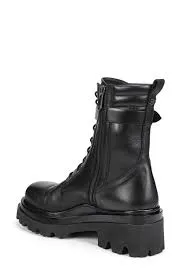 Sam Edelman Azka Black Leather Chunky Lug Sole Lace Up Ankle Combat Boots