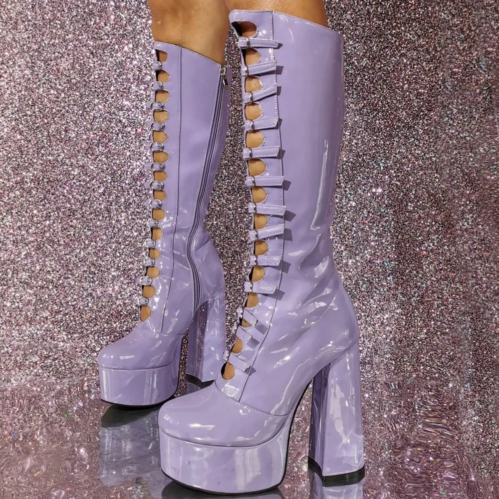 Trend4us Women's High Platform Lace-Up Chunky Heel Boots