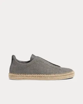 Triple Stitch Linen & Leather Grey Mélange Espadrilles
