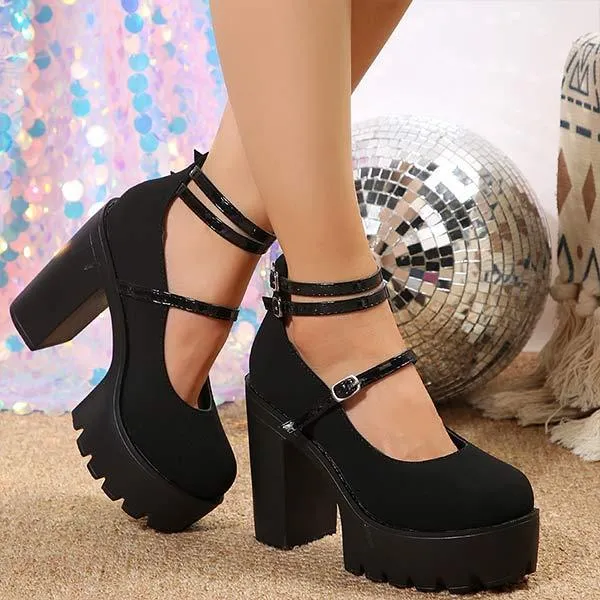 Women's Chunky Heel Platform Sandals with Ankle Strap 76091389C