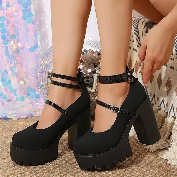Women's Chunky Heel Platform Sandals with Ankle Strap 76091389C
